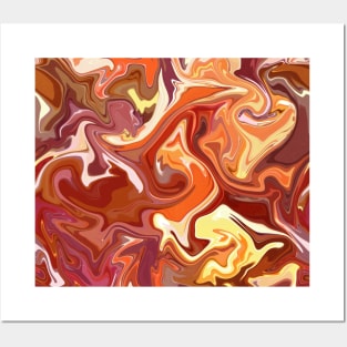 Summer Berries  Silk Marble - Red, Yellow, Orange, Pink Liquid Paint Pattern Posters and Art